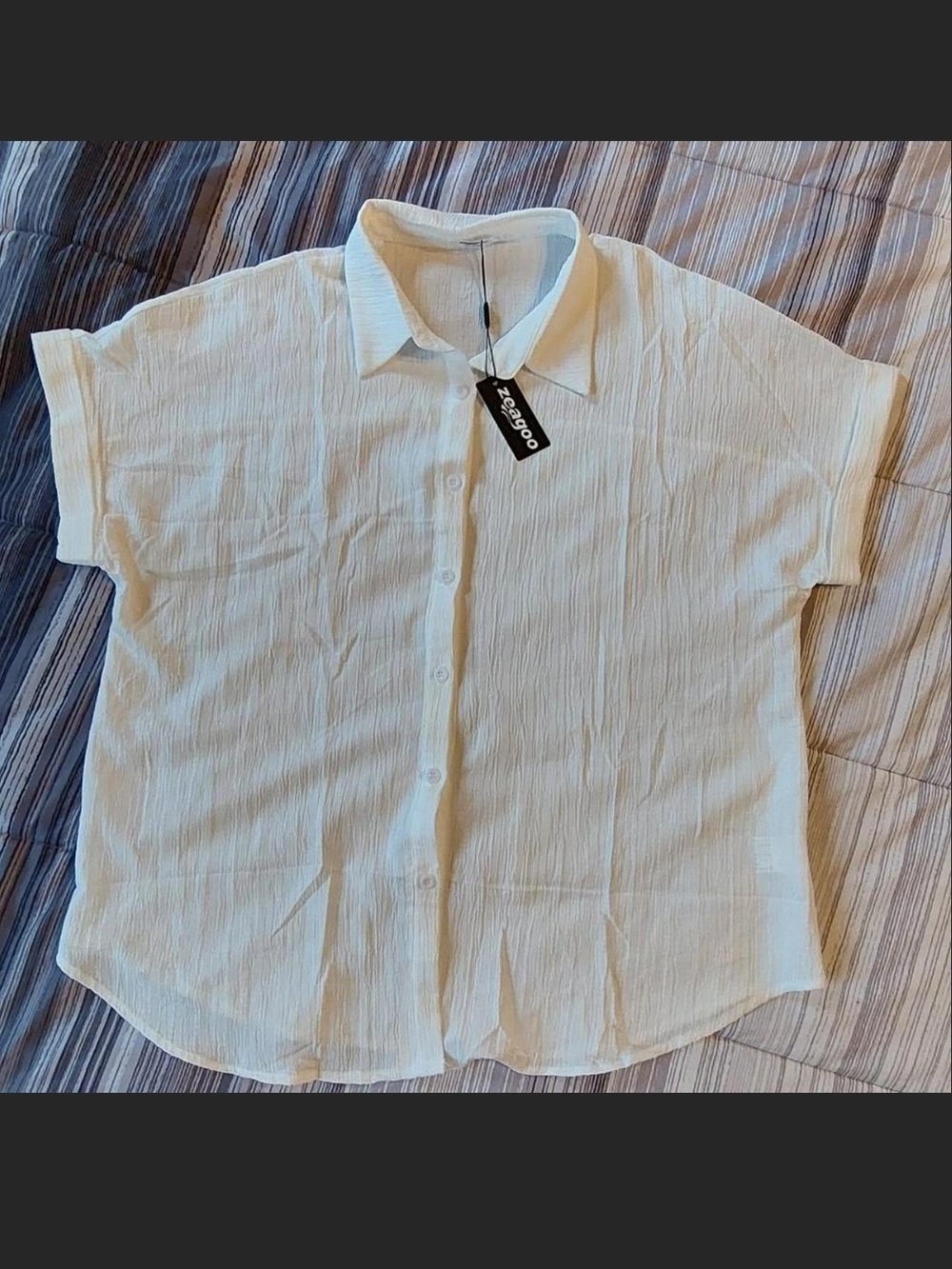 Zeagoo White Textured Short Sleeve Button Down NWT XL